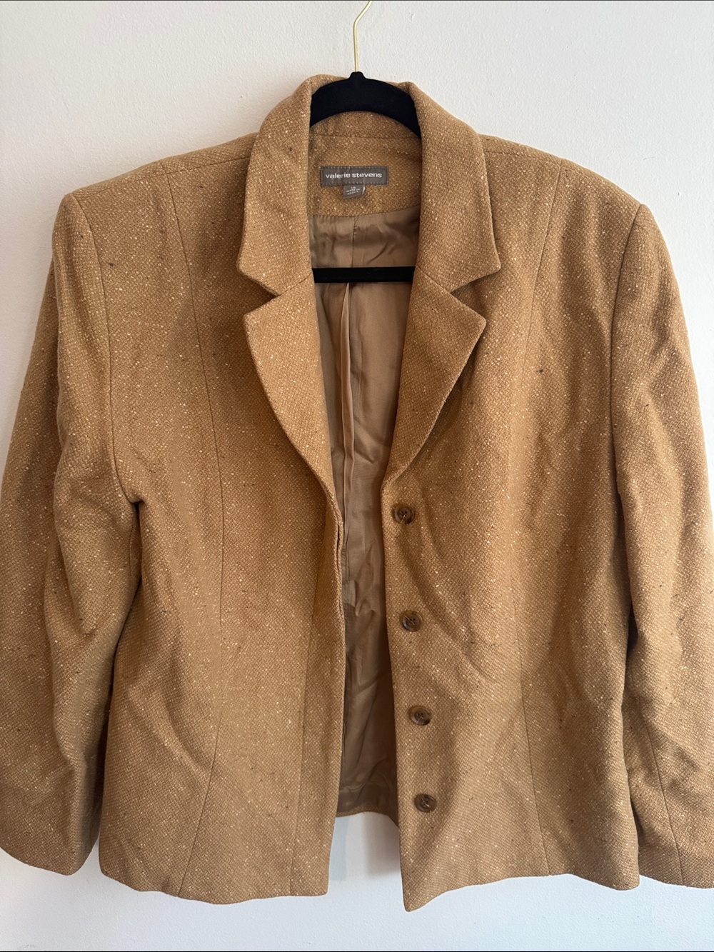 Wool Blend Valerie Stevens Camel Tweed Pea Coat - Warm Camel